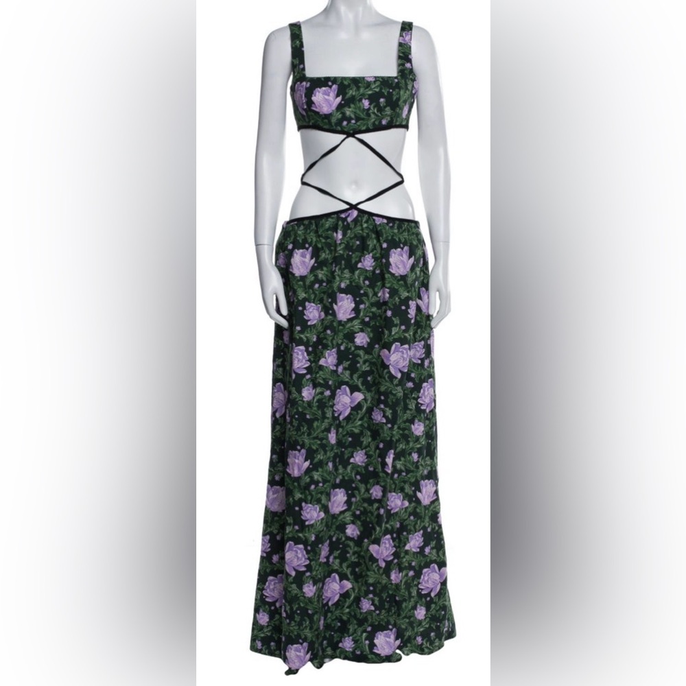 Agua by Agua Bendita Black and Purple Floral Maxi Skirt